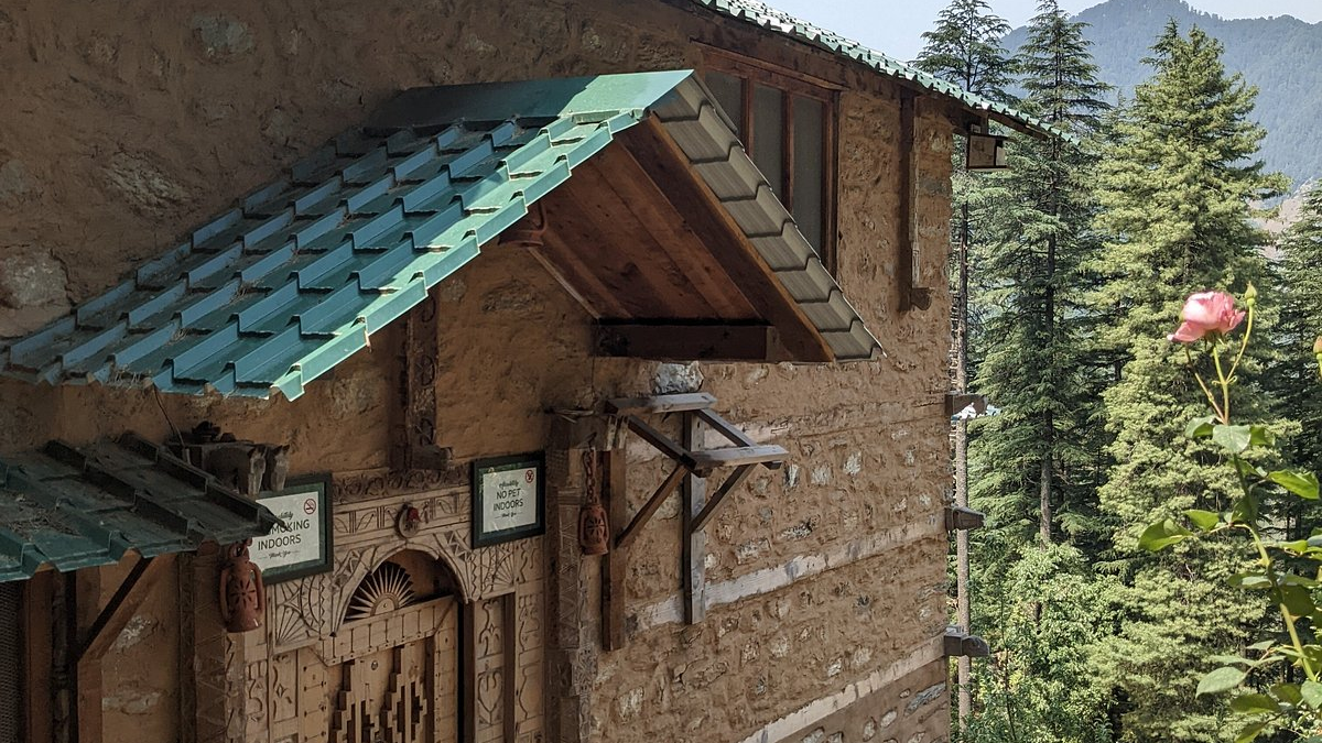 Timber Log Facade and Carved Wood Porch